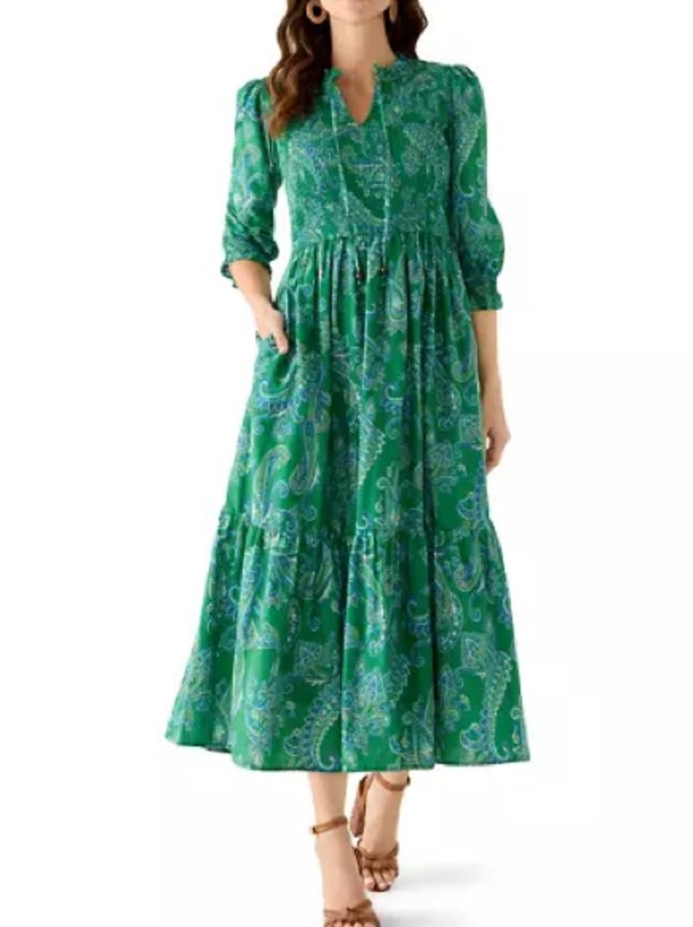 Philosophy Green Paisley Smocked Maxi Dress